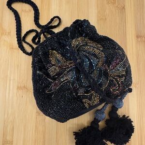 Zara Black and Gold Beaded Mini Bag